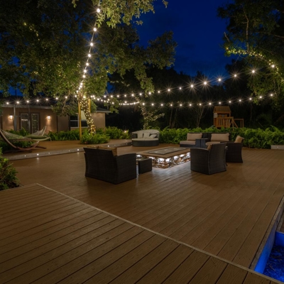 <p>Transform your backyard in Loveland, Ohio with bistro lighting and deck lighting to enjoy long af Photo